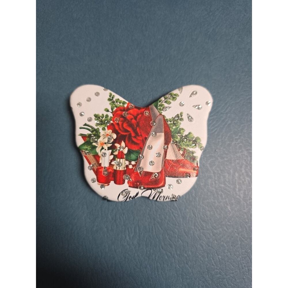 Butterfly Shaped Compact Mirror with Floral Design